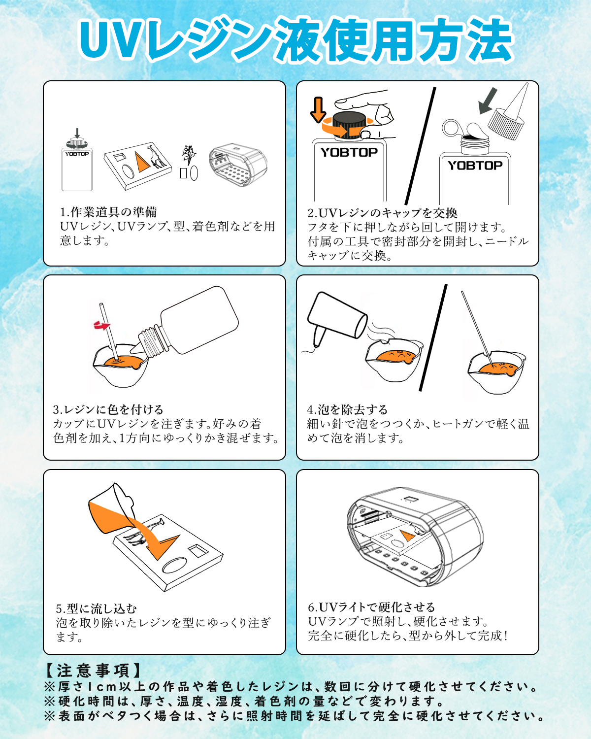 YOBTOP レジン液 500g uvレジン液 業務用 安い 高い透明 急速硬化 黄変なにくい UV/LED対応 ハードタイプ 低アレルギー性 低粘度  DIY手作り 業務用 工業用 プロ向け ジュエリー デザイン 用途広い