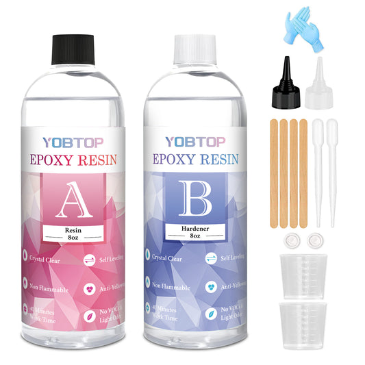 YOBTOP レジン液 2液性レジン液 大容量 474ml/16oz エポキシ樹脂 ハードタイプ 高い透明 気泡なし 黄変なし DIY 手芸用品 イヤリング ネックレス レジン セット 低刺激性 混合比率1:1