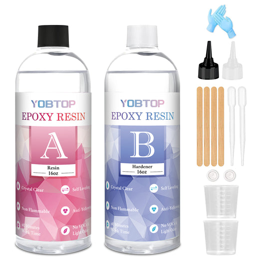 YOBTOP レジン液 2液性レジン液 大容量 948ml/32oz エポキシ樹脂 ハードタイプ 高い透明 気泡なし 黄変なし DIY 手芸用品 イヤリング ネックレス 32oz レジン セット 低刺激性 混合比率1:1